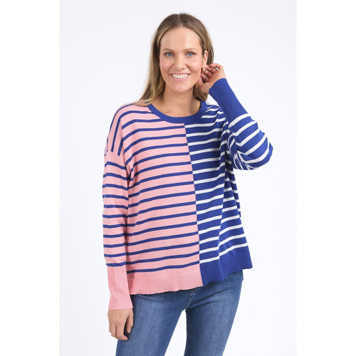 Louise Spliced knit deep blue soft pink