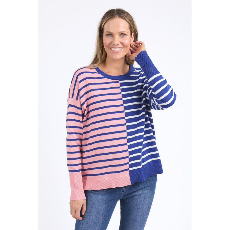 Louise Spliced knit deep blue soft pink