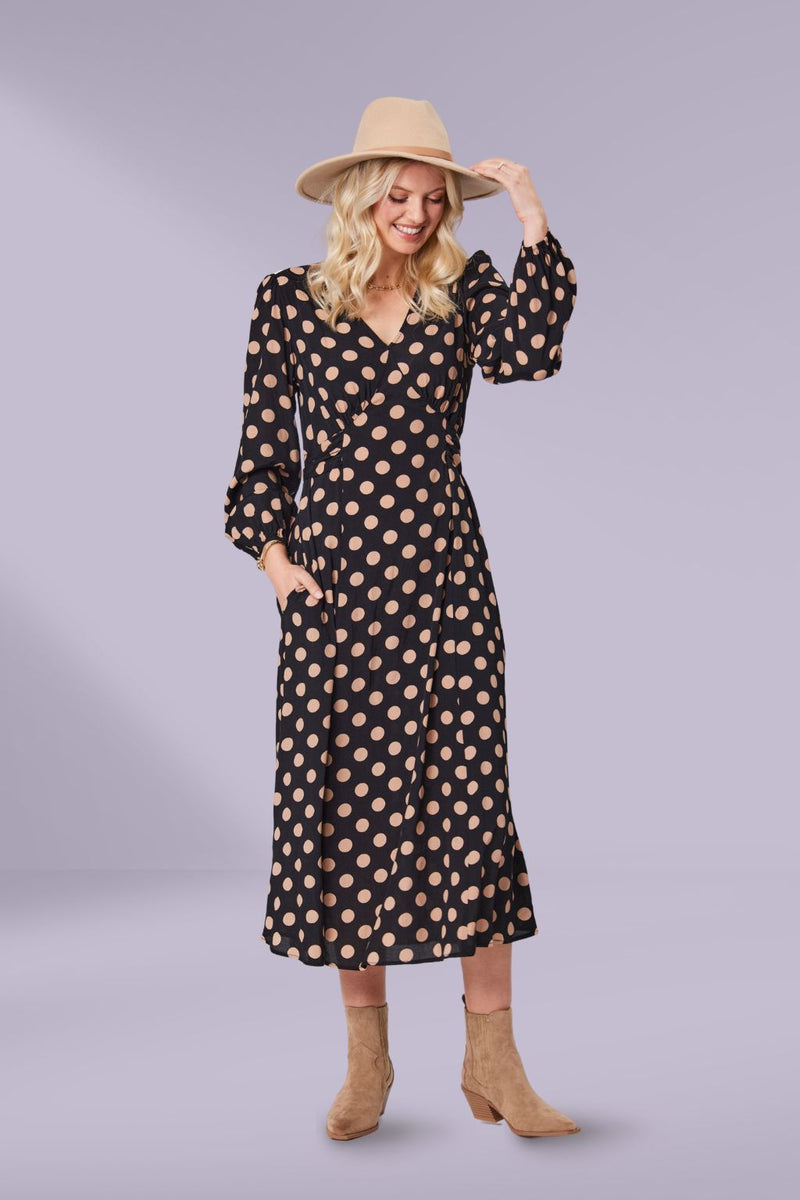 Sabrina dress latte polkadot