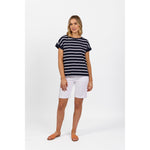 drop sleeve top with steep hem white stripe