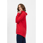 100% Merino Zip up hooded jacket with scooped hem Scarlet