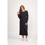 long sleeve knit dress with contrast stitch detail