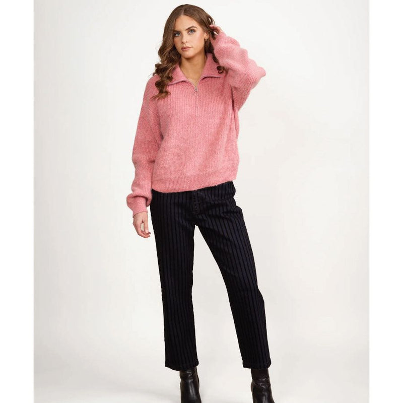 Relaxed half zip sweater Rose pink