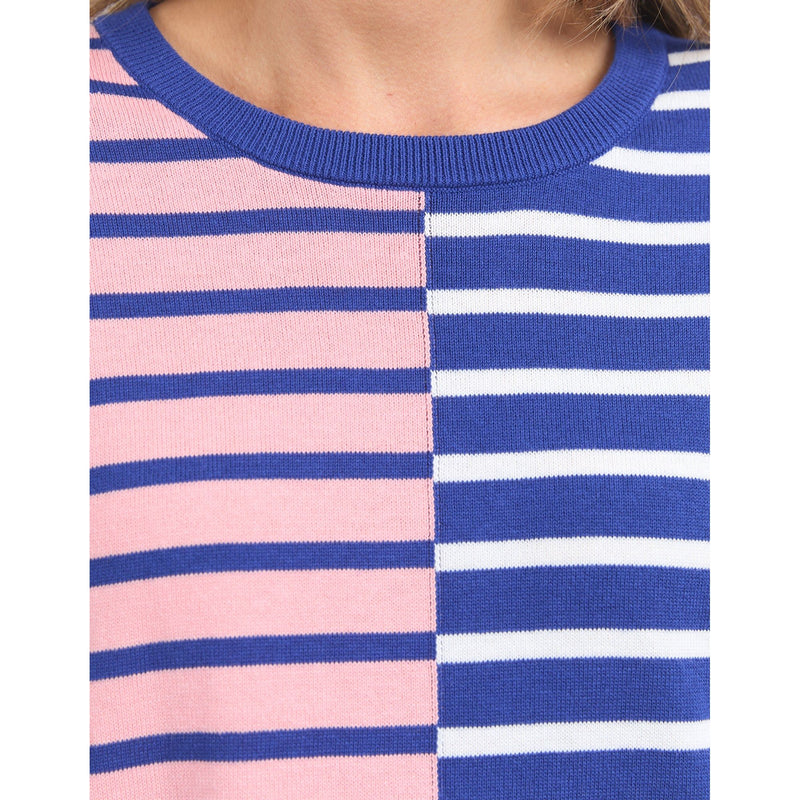 Louise Spliced knit deep blue soft pink