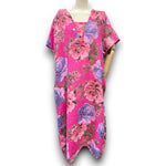 Hot pink bright bloom V Neck Maxi dress with buttons