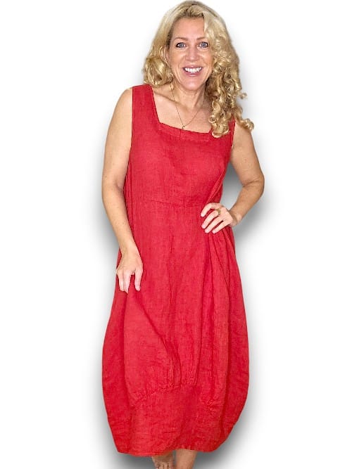 Red plain maxi dress